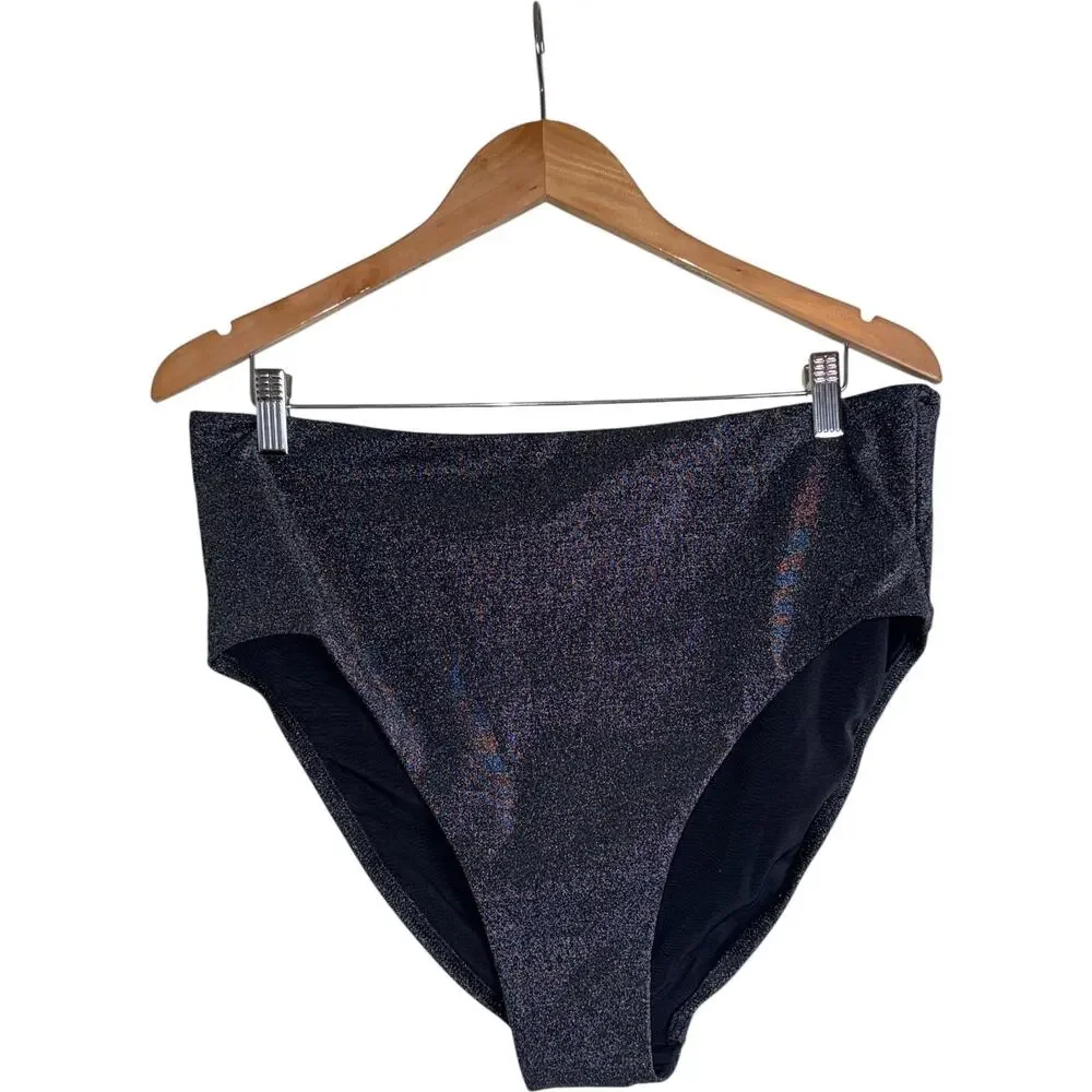 Lands’ End Women’s 16 Metallic Navy High Waist Bikini Bottom NWT